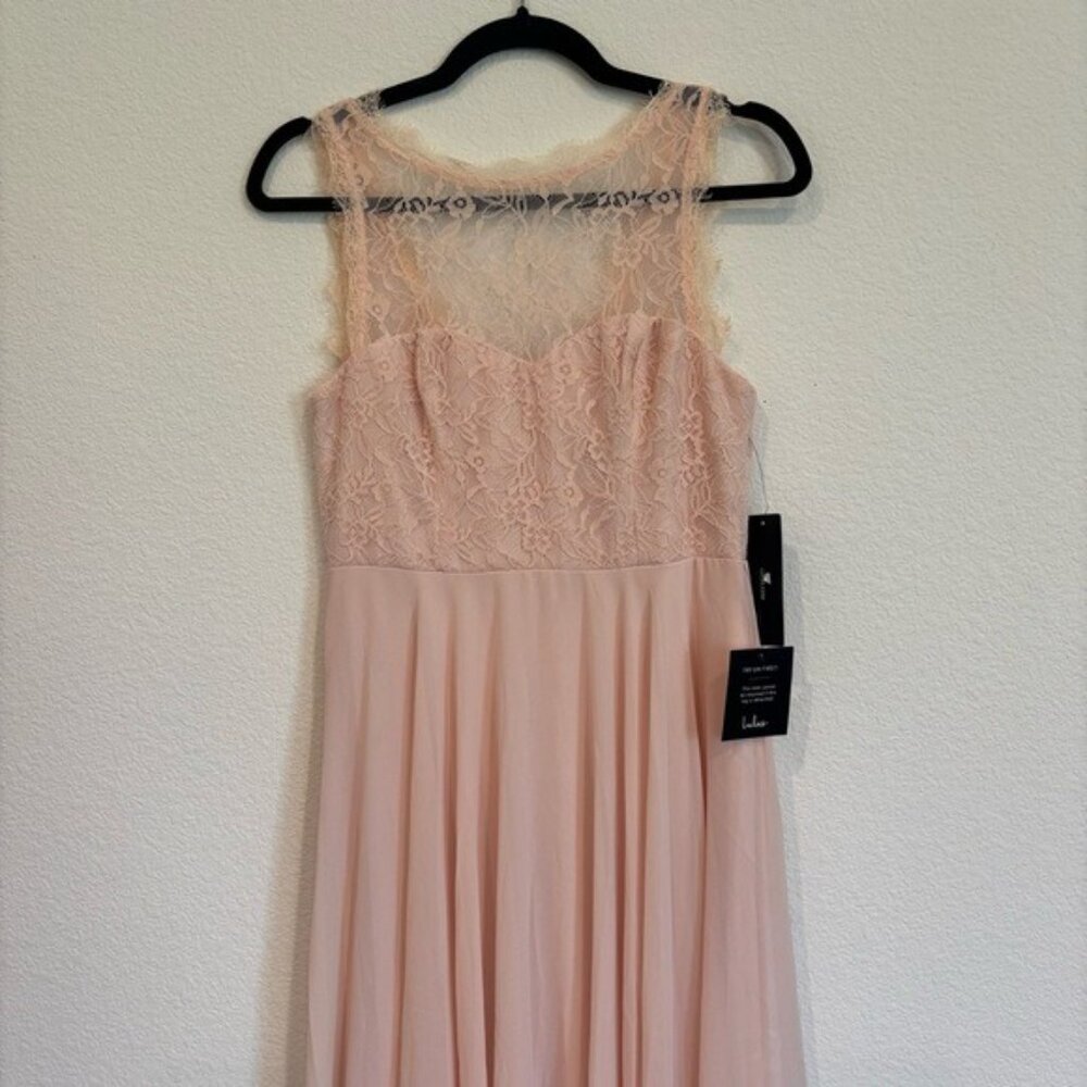 Lulus Divine Evening Blush Pink Lace Chiffon Maxi Dress NWT - Picture 5 of 10